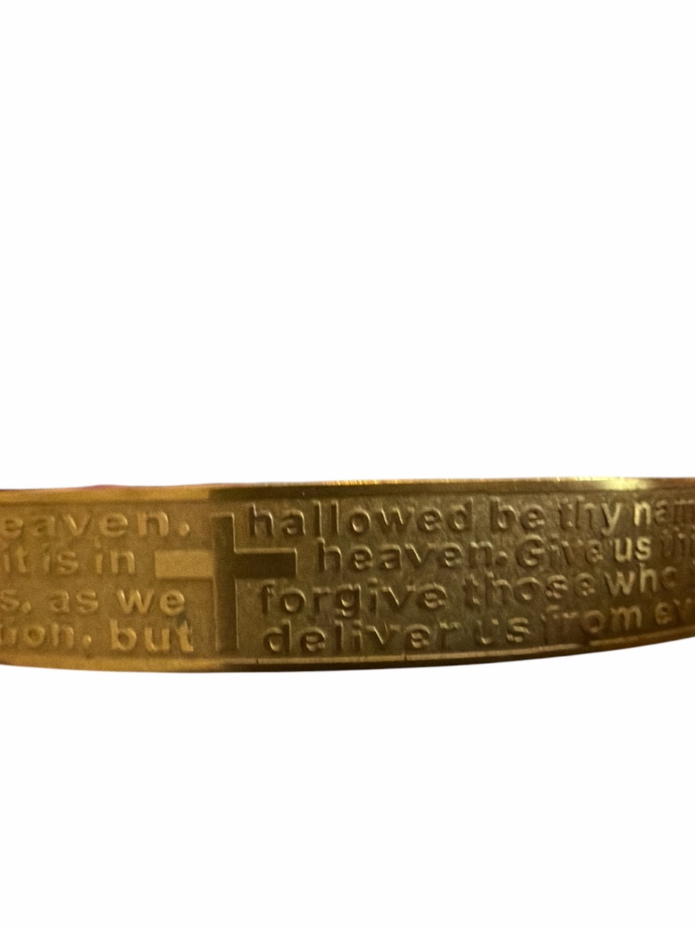 Stainless Steel Lords Prayer Cross Bangle Bracelet Fold Tone
